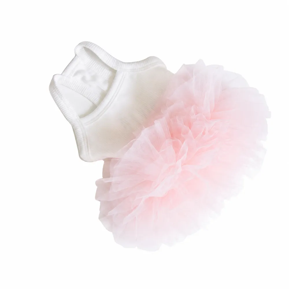 Pink fluffy ballet tutu dress for puppies and small dogs isolated on white background