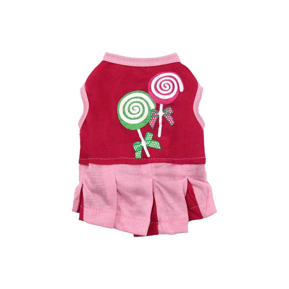 Red dog dress with lollipop embroidery and pleated skirt design