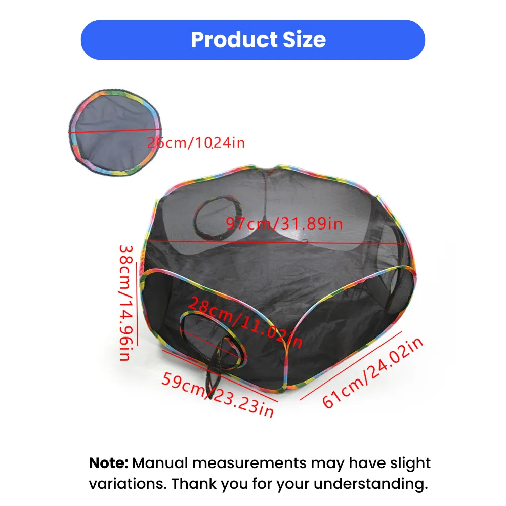 Octagonal Pet Playpen Size Details Measurement diagram for an eight sided mesh pet playpen with wide diameter and multiple mesh panels