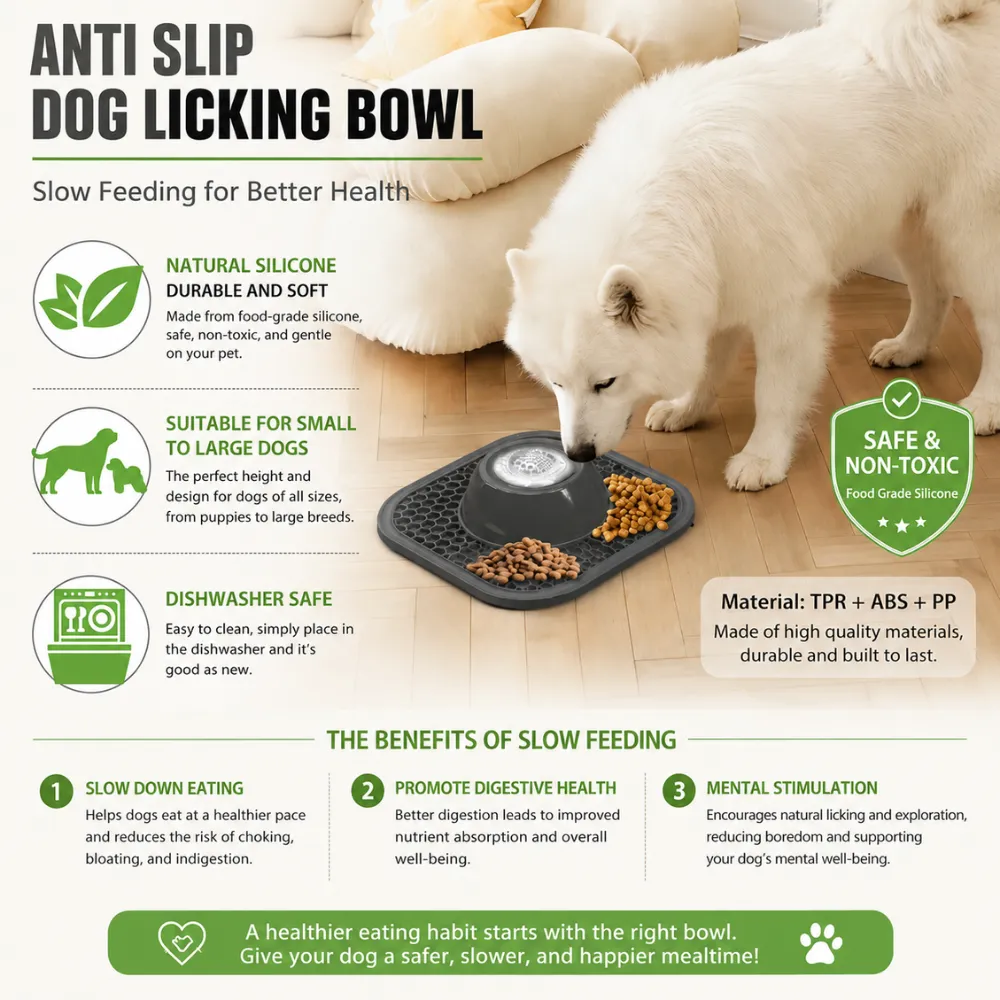 Anti slip silicone dog licking bowl with slow feeding design dishwasher safe and safe non toxic material