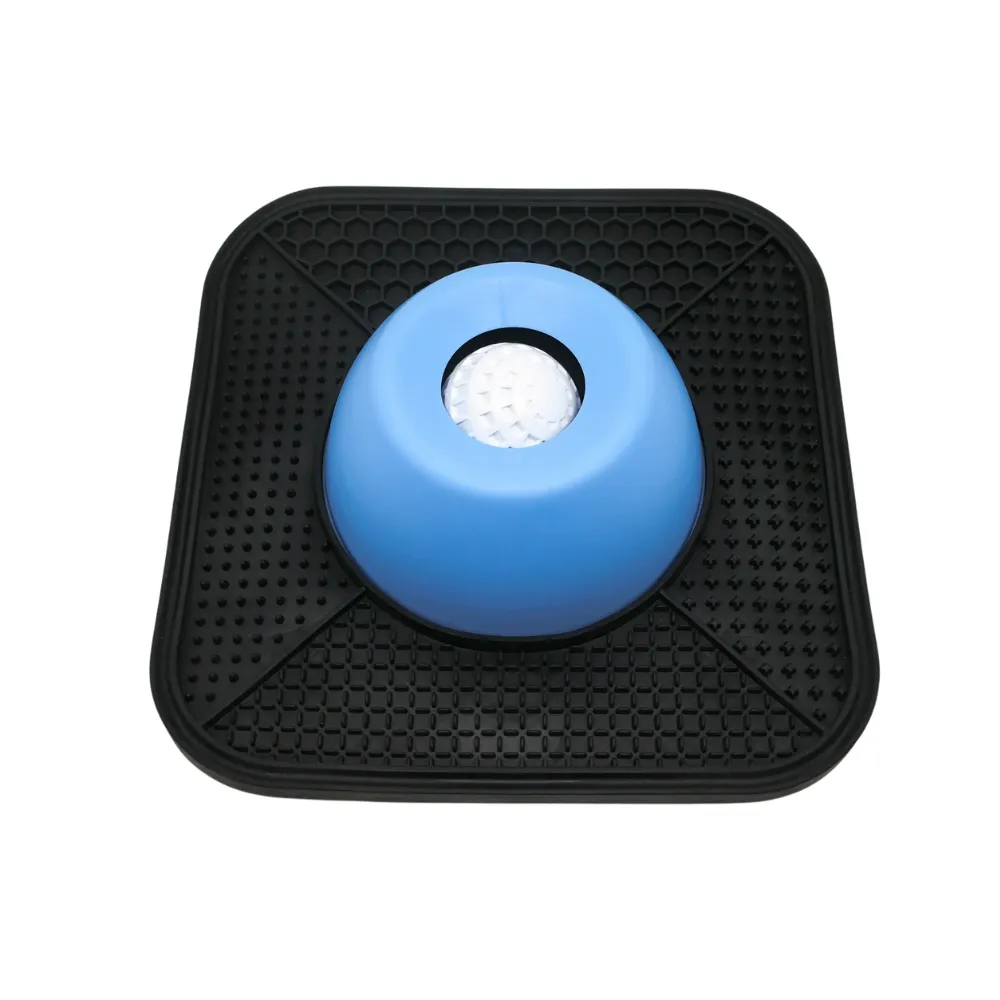 Blue and black silicone anti slip dog licking bowl with textured slow feeding mat design