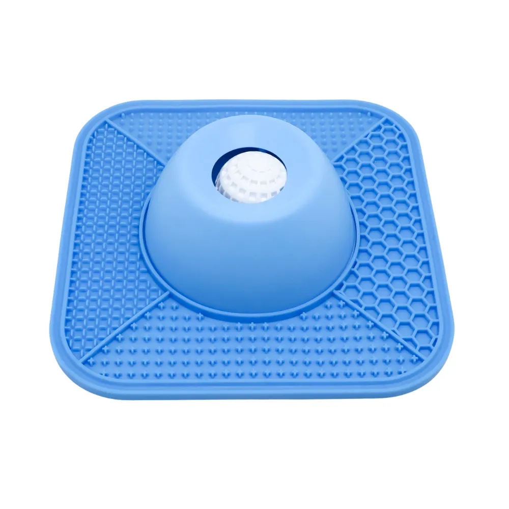 Blue silicone anti slip dog licking bowl slow feeder mat for reducing fast eating behavior in dogs