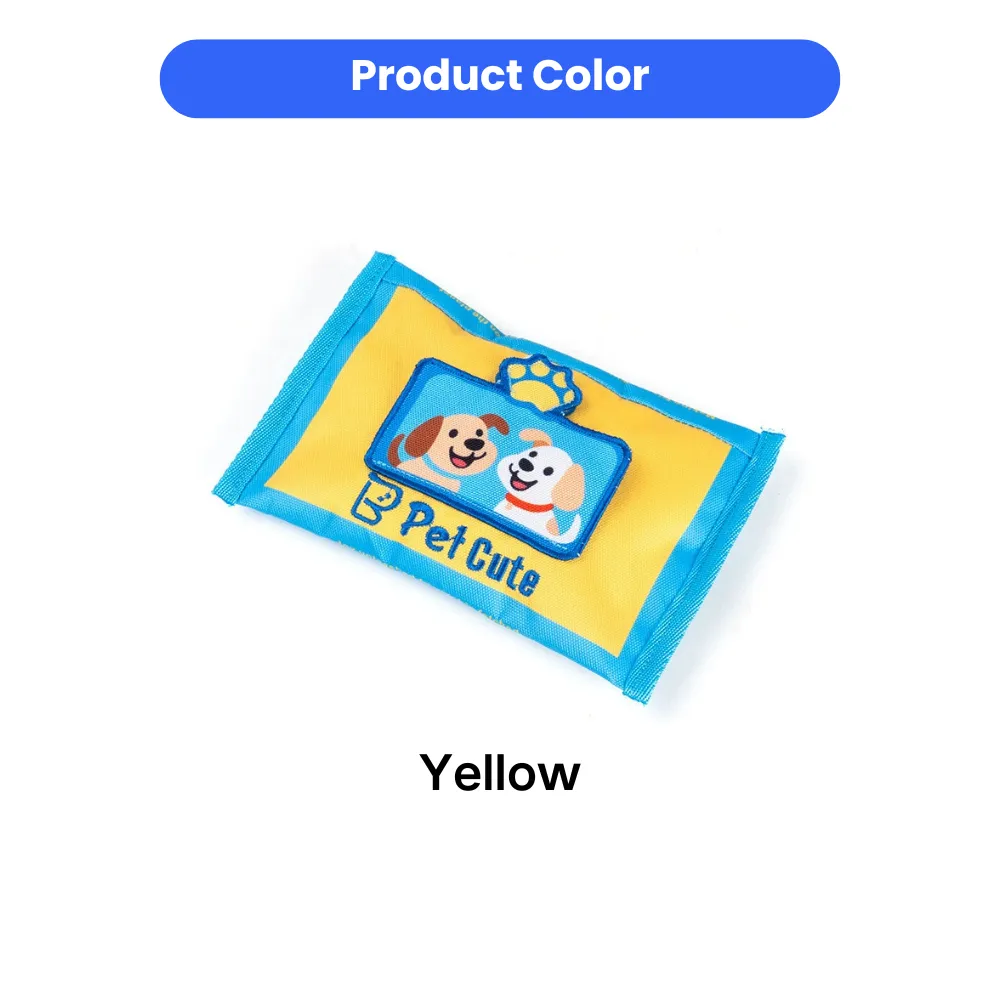 Yellow Oxford fabric tissue box dog toy with cute puppy print for pet store wholesale and interactive dog play