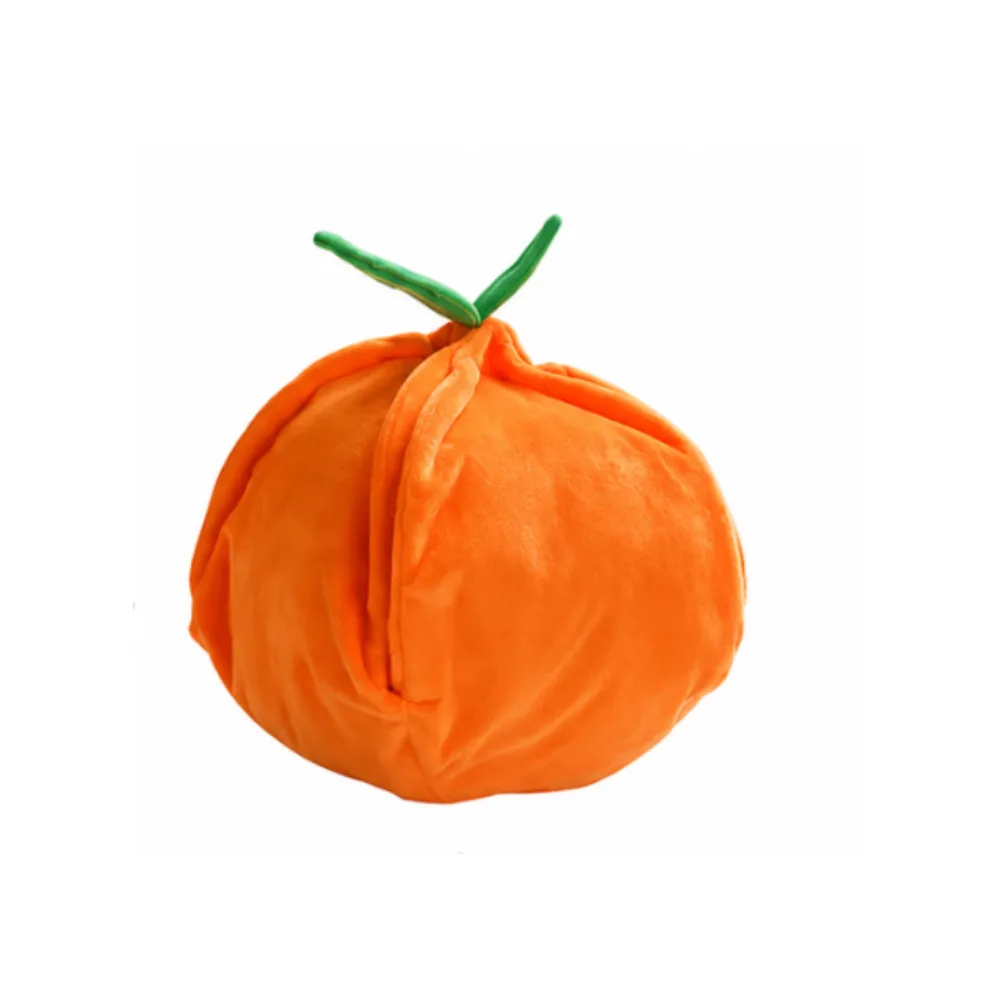 Orange plush snuffle dog toy ball with soft fabric and fruit-inspired design for dogs