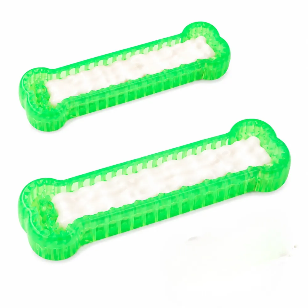 Green TPR Dog Chew Bone Toy with Yogurt Filling for Aggressive Chewers Transparent green TPR dog chew bone toy filled with pet yogurt paste for teething, chewing, and interactive dog training