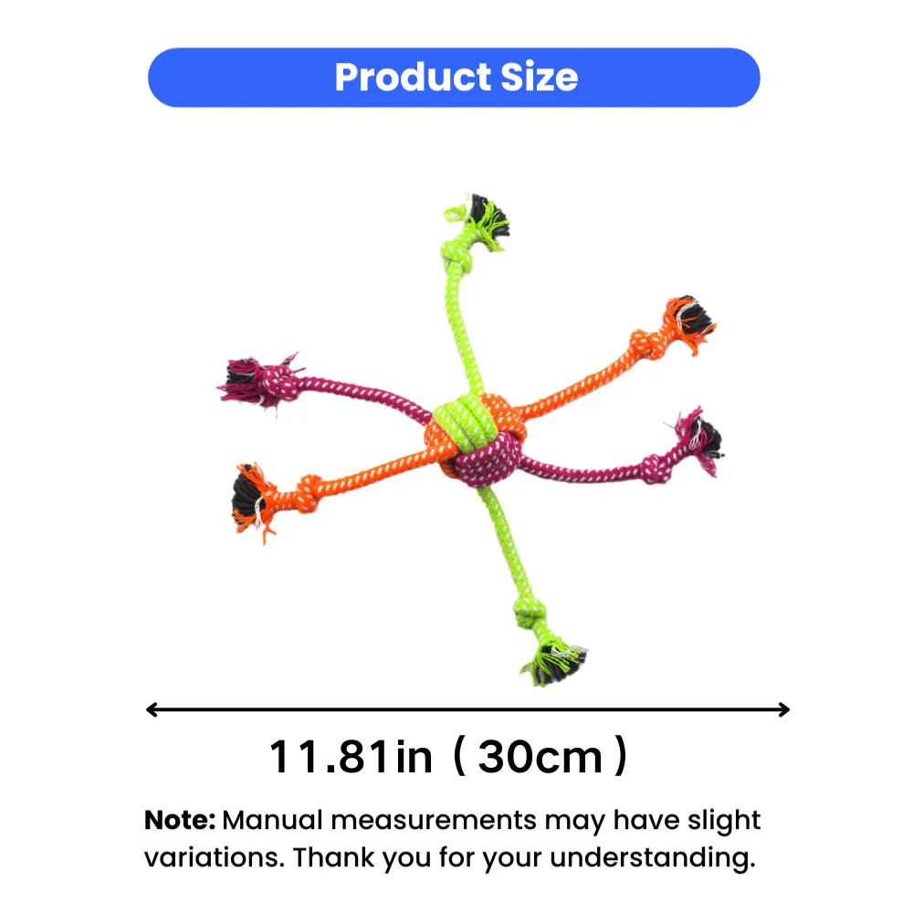 Size chart of colorful cotton rope knot dog toy measuring 11.81 inches 30cm