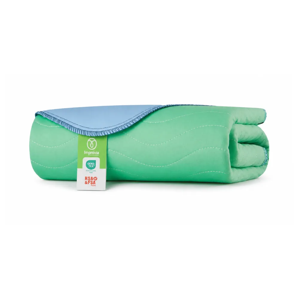 Folded Reusable Waterproof Pet Underpad Product Photo Folded reusable waterproof pet underpad with quilted soft surface in blue and green color