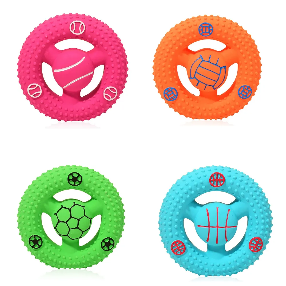 Interactive Squeaky Dog Flying Disc Toys Bulk Wholesale Colorful textured squeaky dog flying disc toys for interactive fetch and chewing play