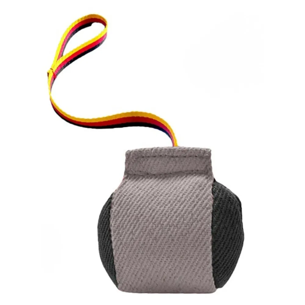 Grey dog bite tug training toy with durable fabric and soft handle