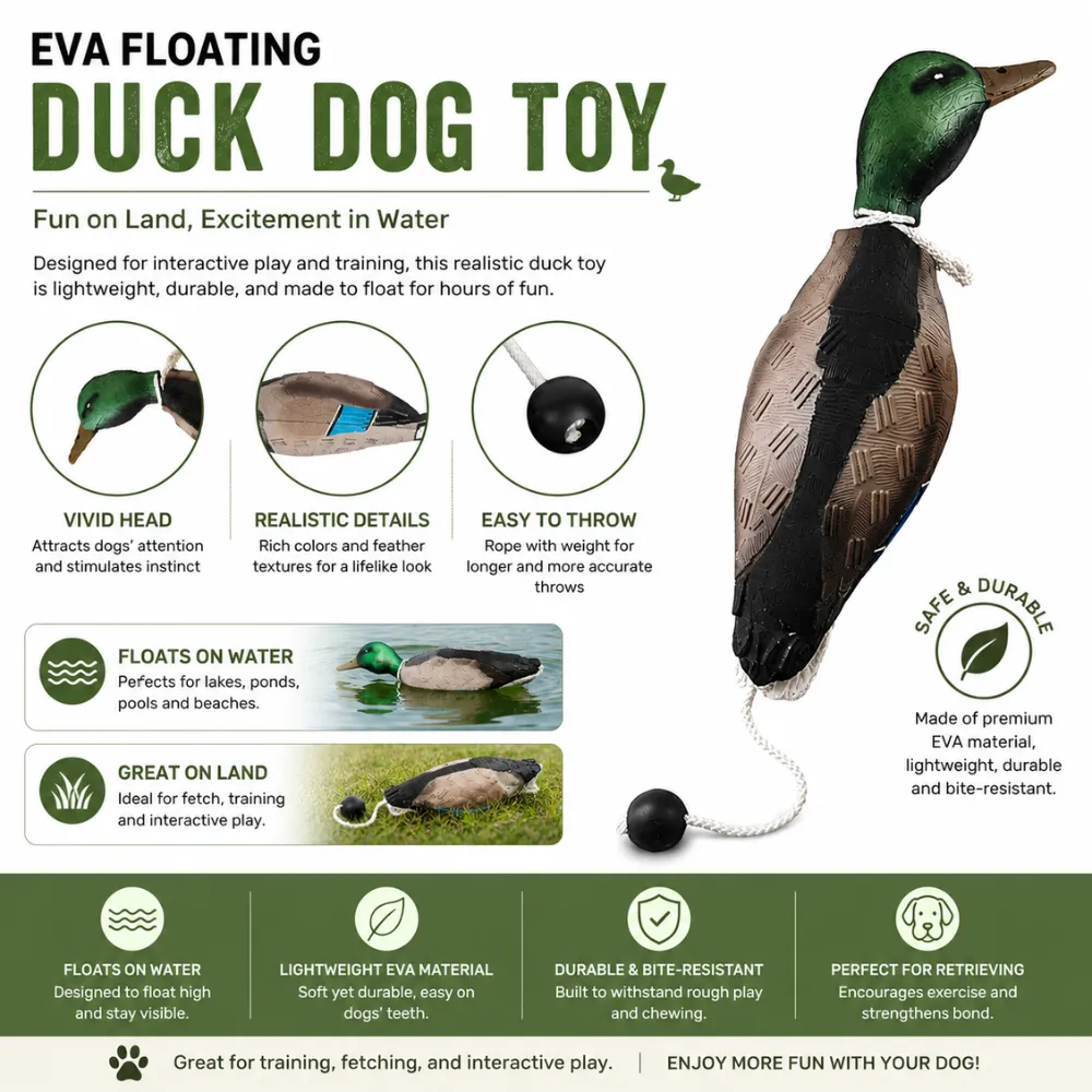 Floating EVA duck dog toy with bite-resistant material for lake, pool, and fetch training