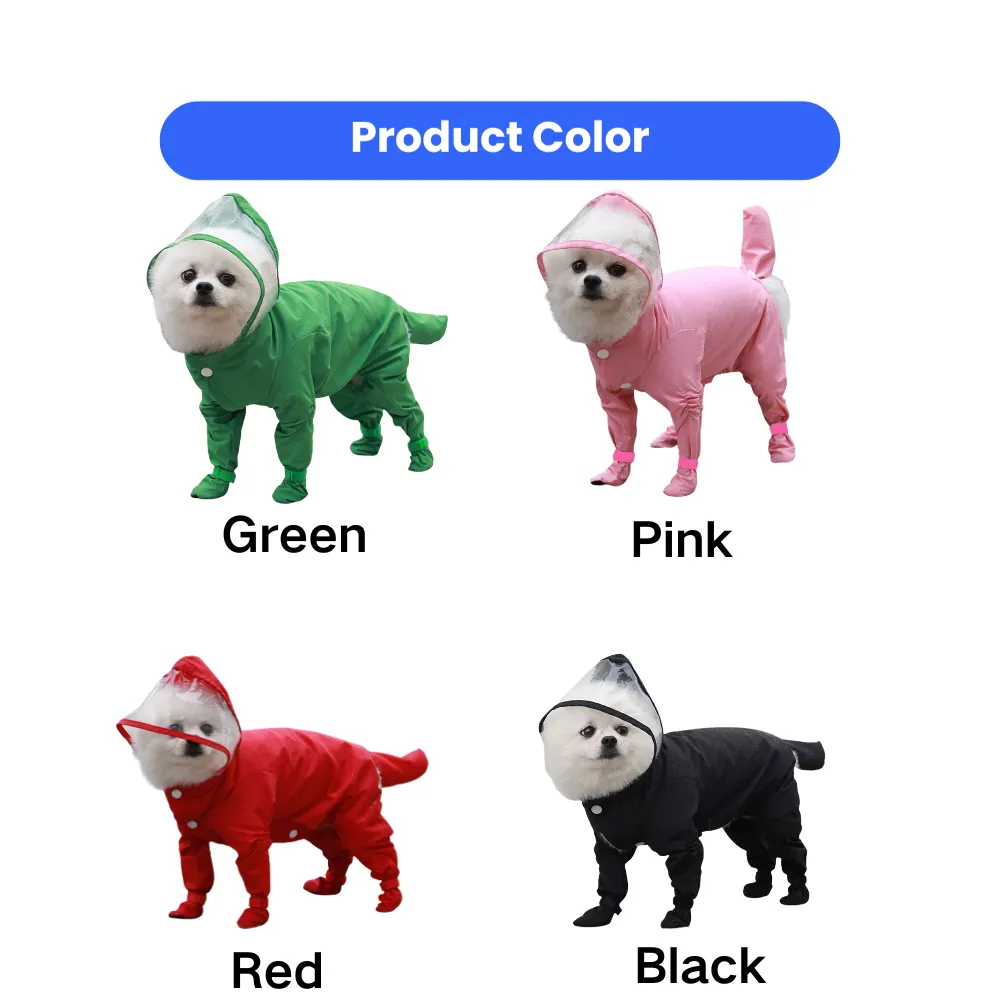 Waterproof 4-legged dog raincoat available in green pink red and black colors for small dogs