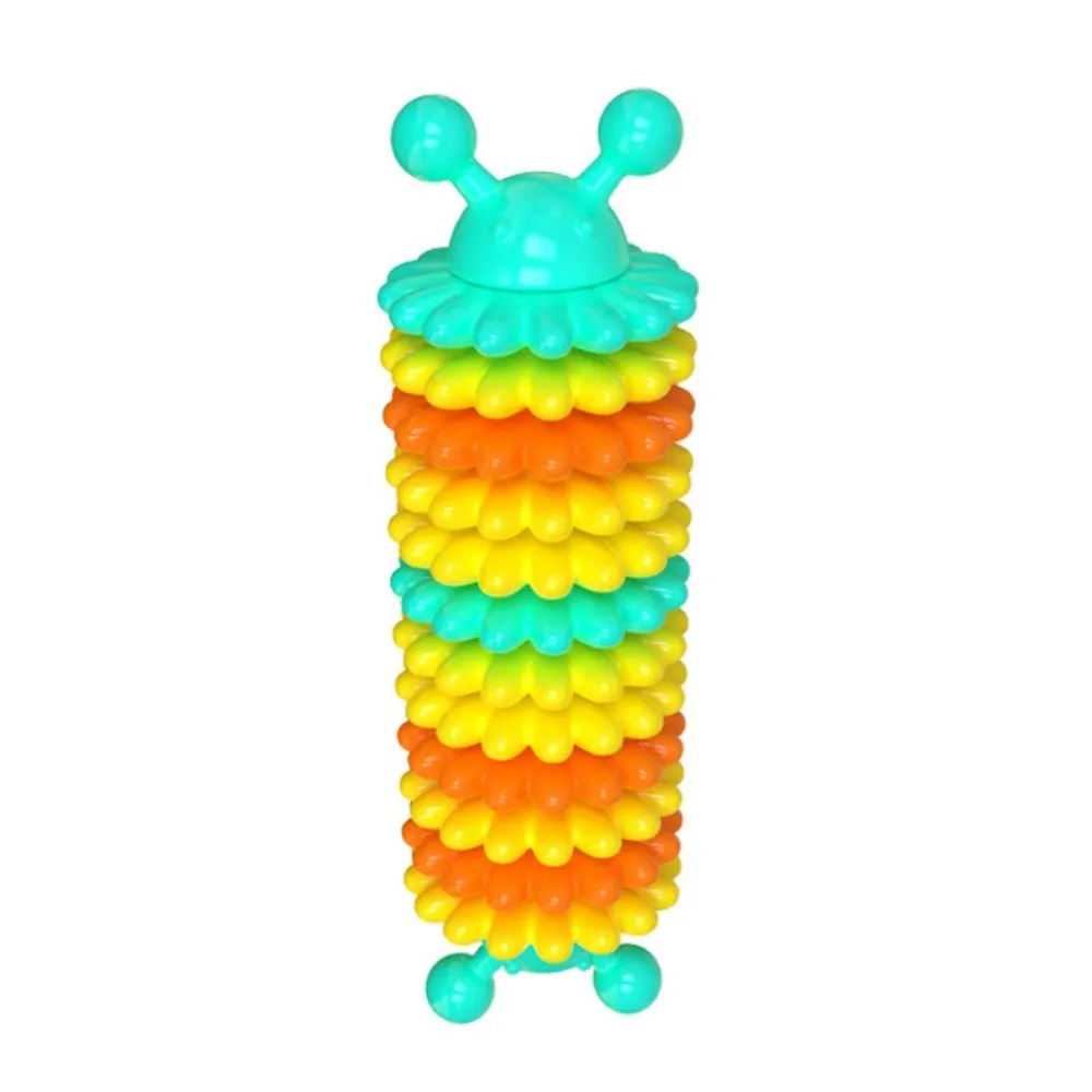 Blue textured TPR caterpillar dog toy designed for chewing, teeth cleaning, and interactive play