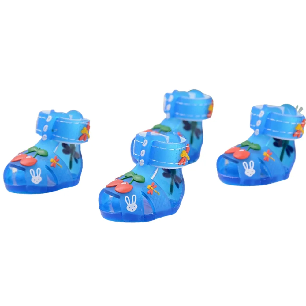 Blue anti-slip jelly dog sandals with adjustable straps and breathable open-toe design for small dogs