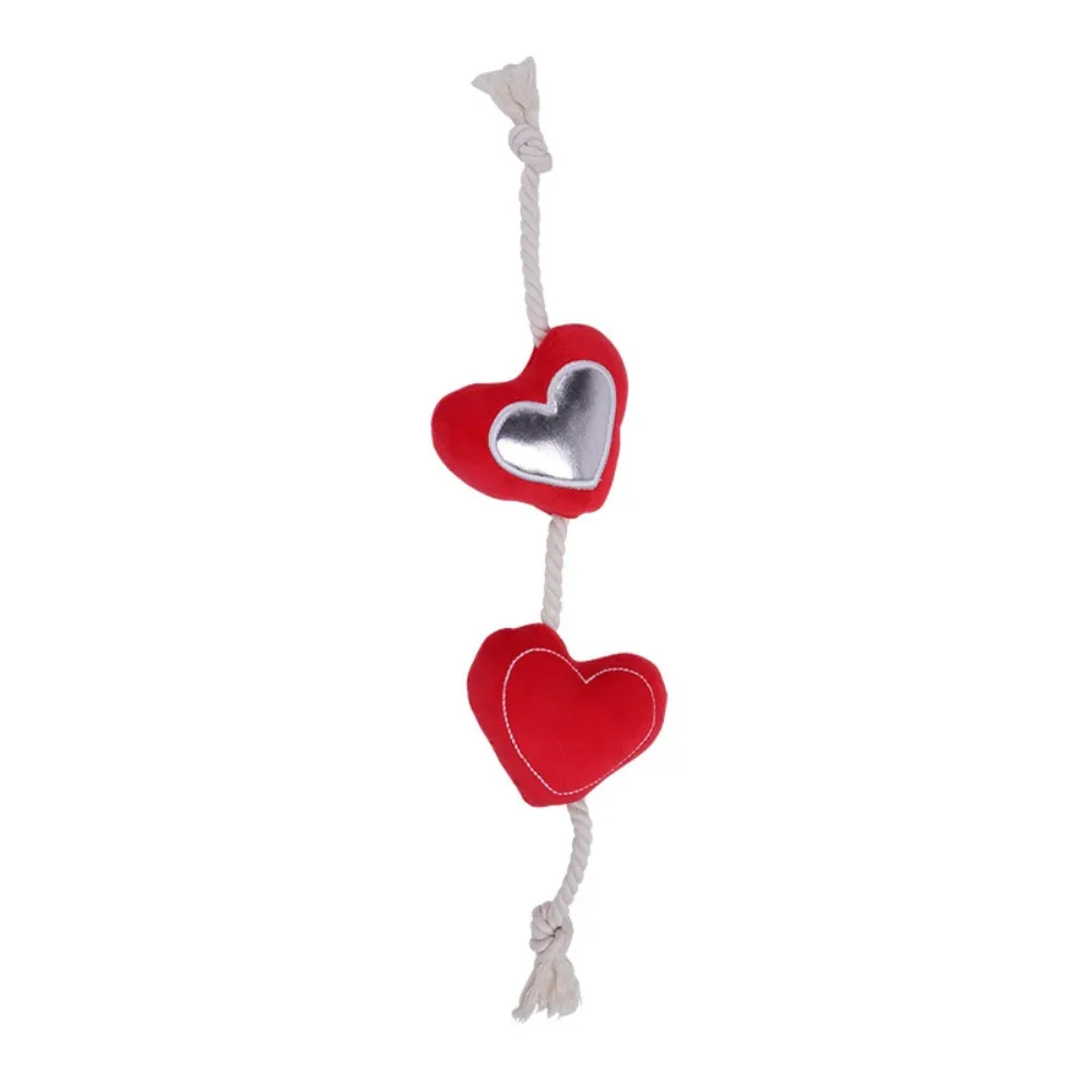 Heart Rope Plush Dog Toy for Interactive Tug Play | Petfairs Red heart rope plush dog toy for puppy chewing tugging and interactive training games