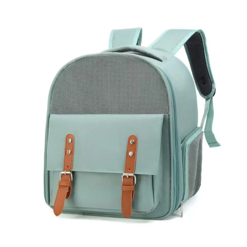 Green Outdoor Cat Carrier Backpack Side View Green outdoor cat carrier backpack with breathable mesh and lightweight structure