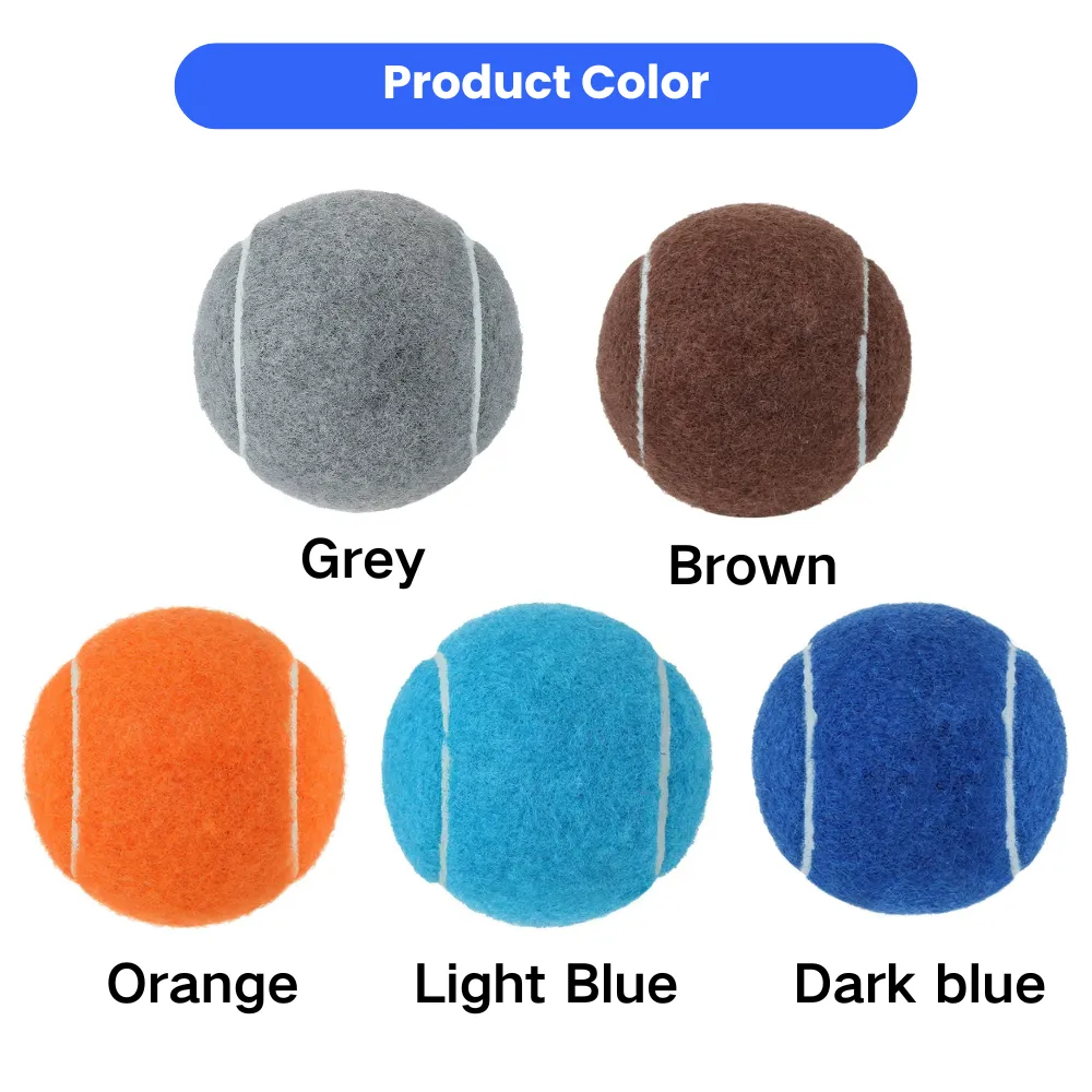 Color options of dog dental chew tennis balls in grey, brown, orange and blue