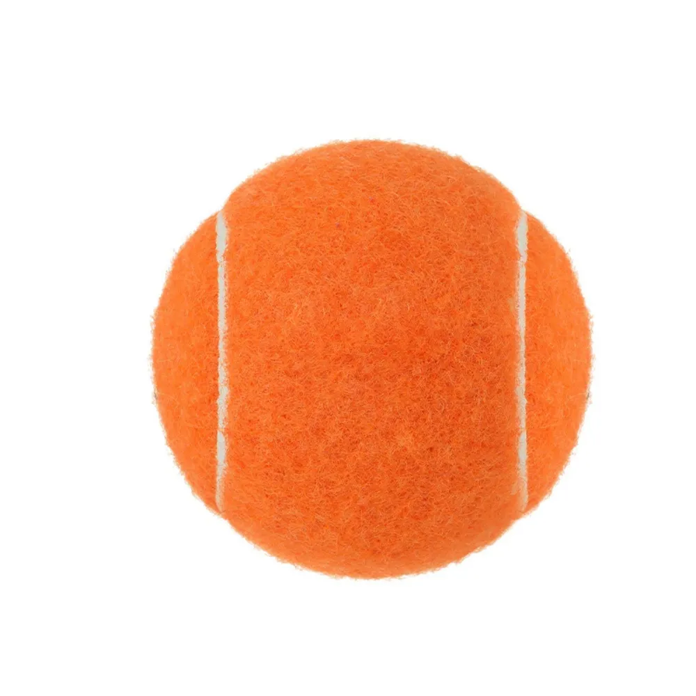 Orange dog chew tennis ball for fetch training and teeth cleaning