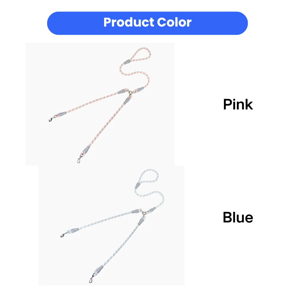 Pink and blue reflective double dog leash splitter color options