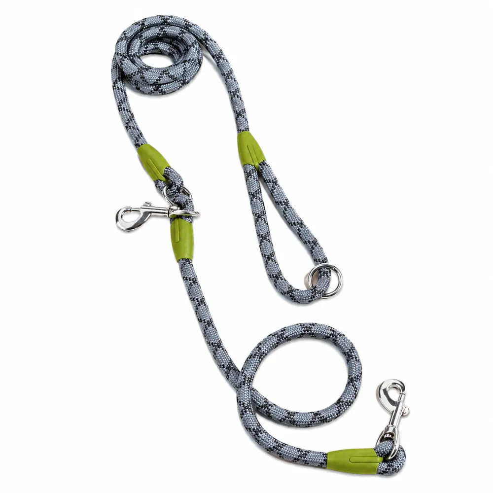 Grey reflective rope dog leash with strong clasp for medium and large dogs