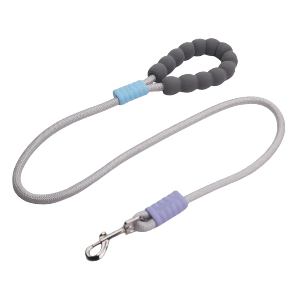 Grey bubble foam dog leash with soft handle durable polyester rope and metal swivel clasp