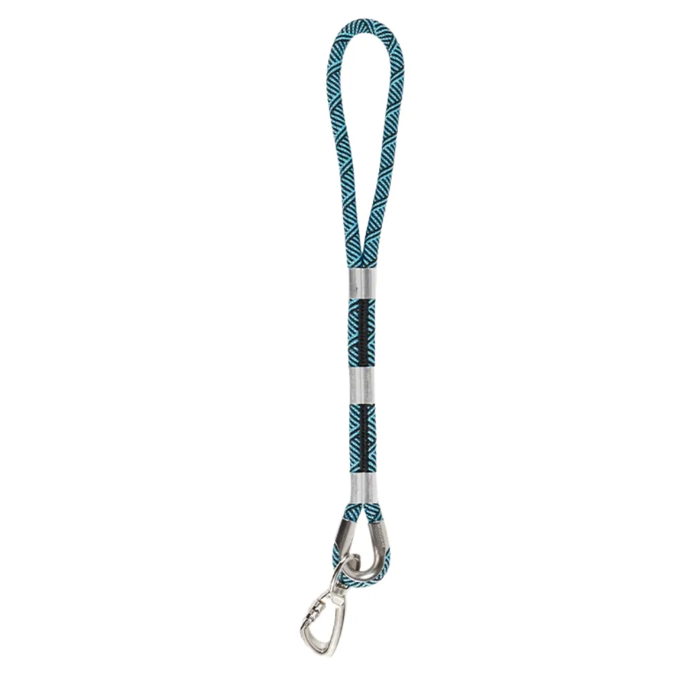 Blue tactical rope leash with reinforced stainless steel sleeves and heavy-duty clip