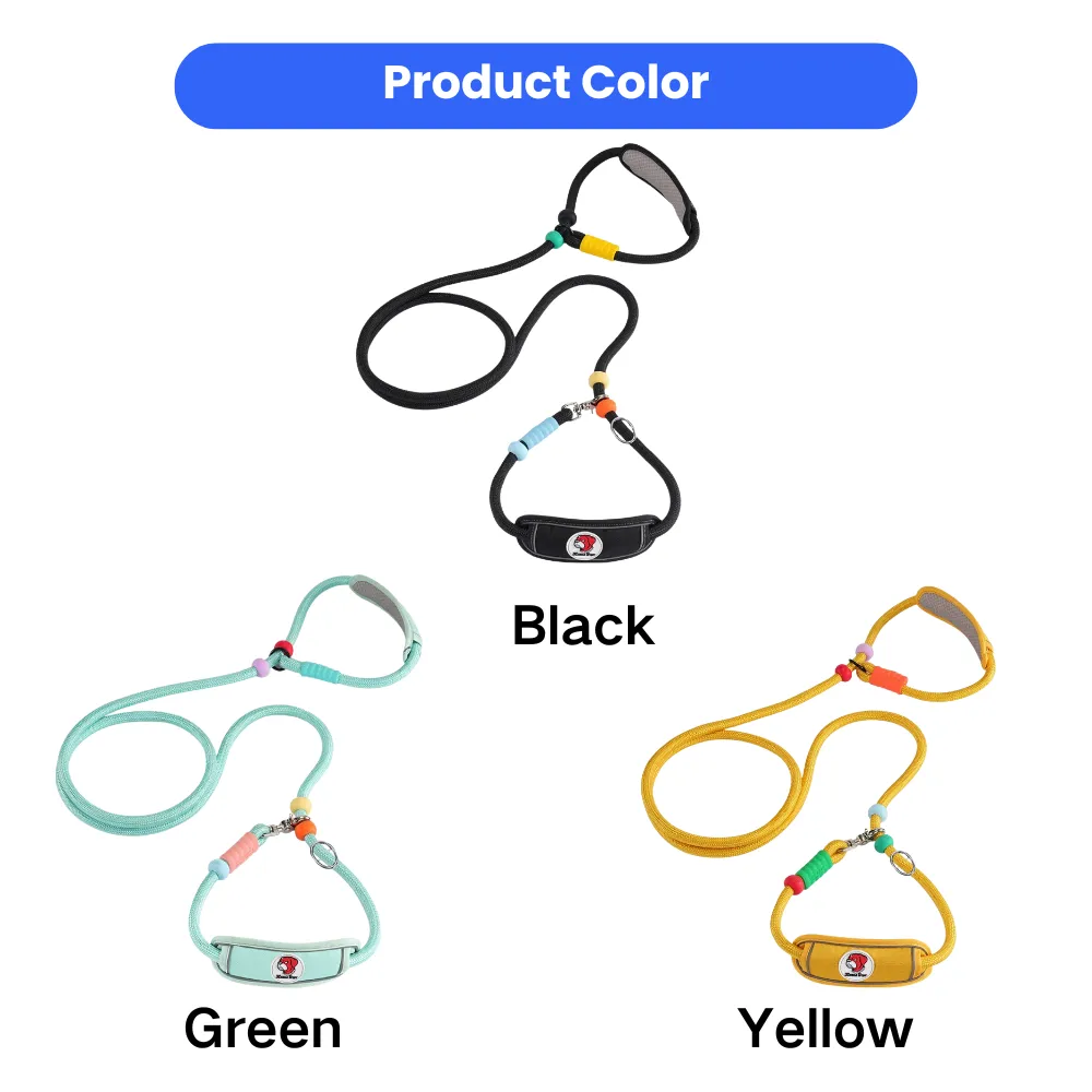 Anti-choke dog slip lead leash available in black green and yellow color options