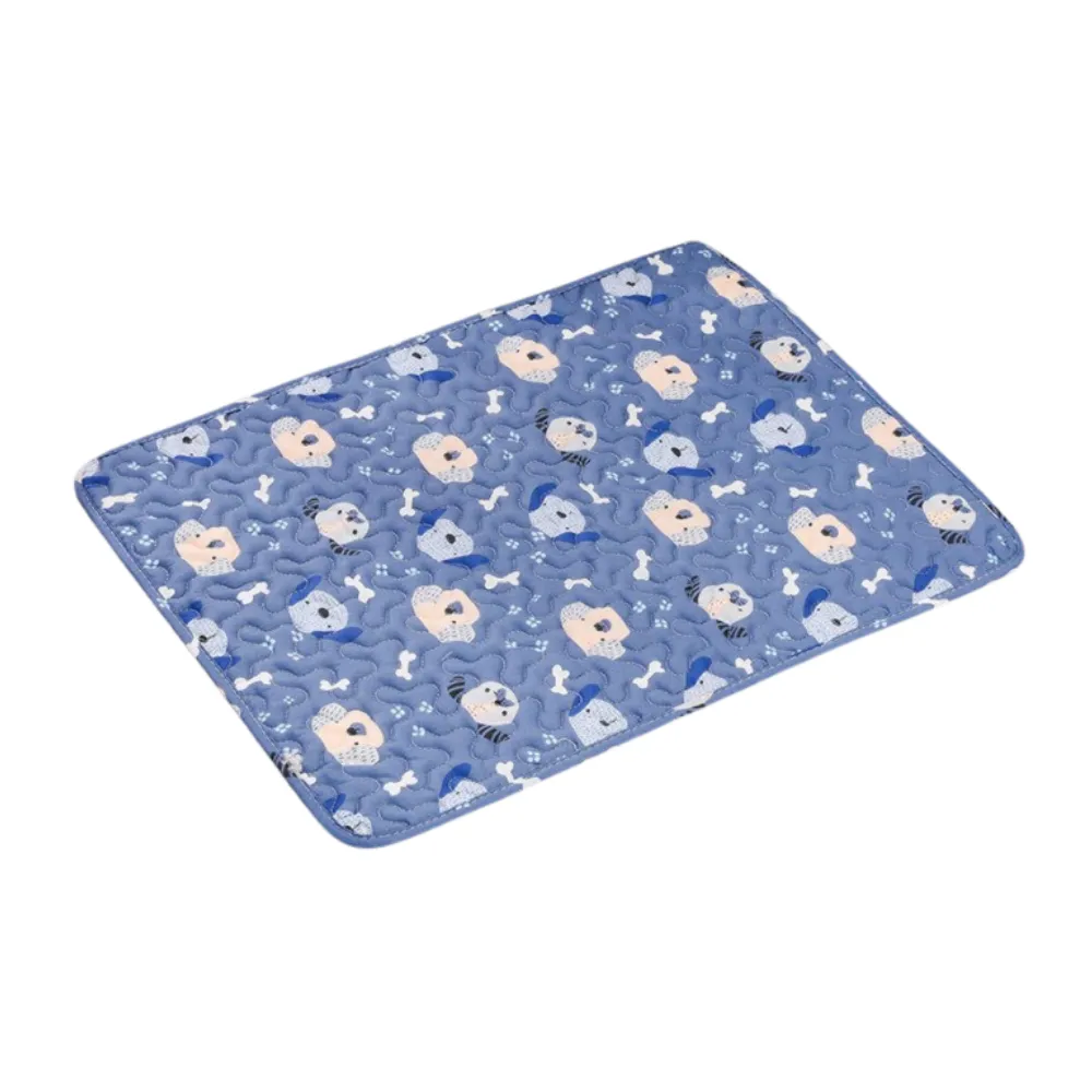 Blue dog pattern quilted dog mat with soft filling and anti-slip backing