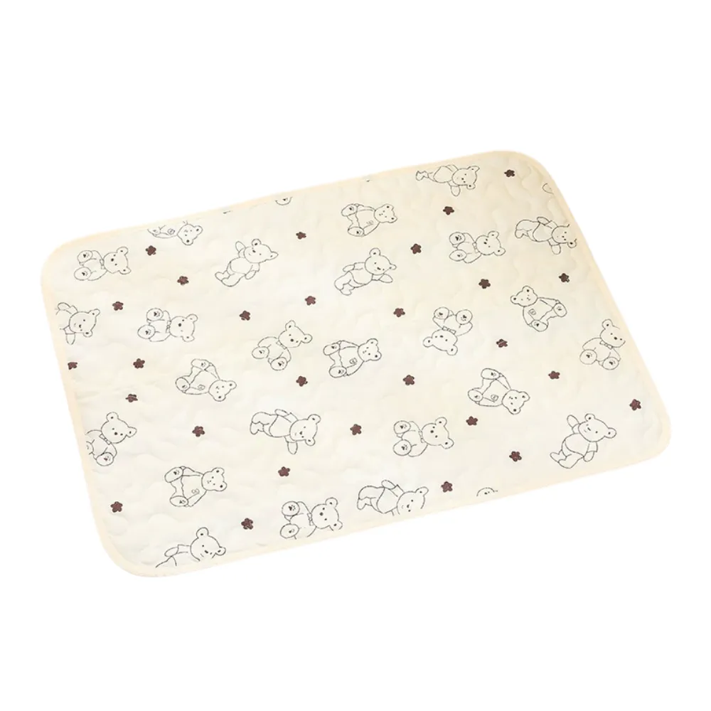 Light yellow bear pattern dog mat with breathable quilted fabric and soft padding