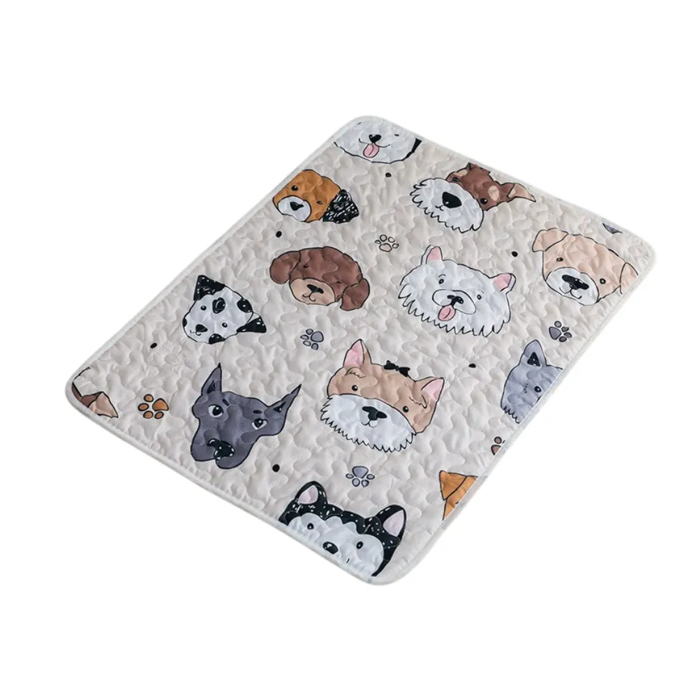 Beige cartoon dog face print dog mat with soft quilted construction for pets
