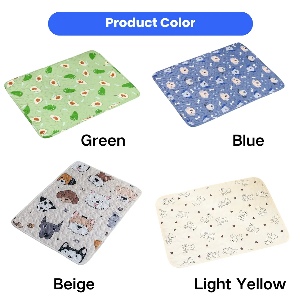 All season dog mat available in green pear, blue dog, beige dog face and light yellow bear patterns