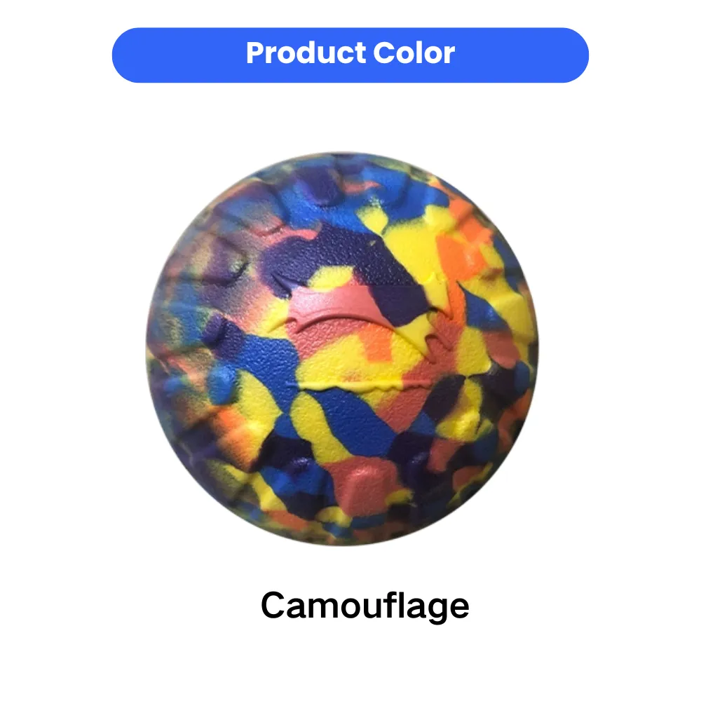 Camouflage color EVA dog ball toy with textured surface for interactive play and training