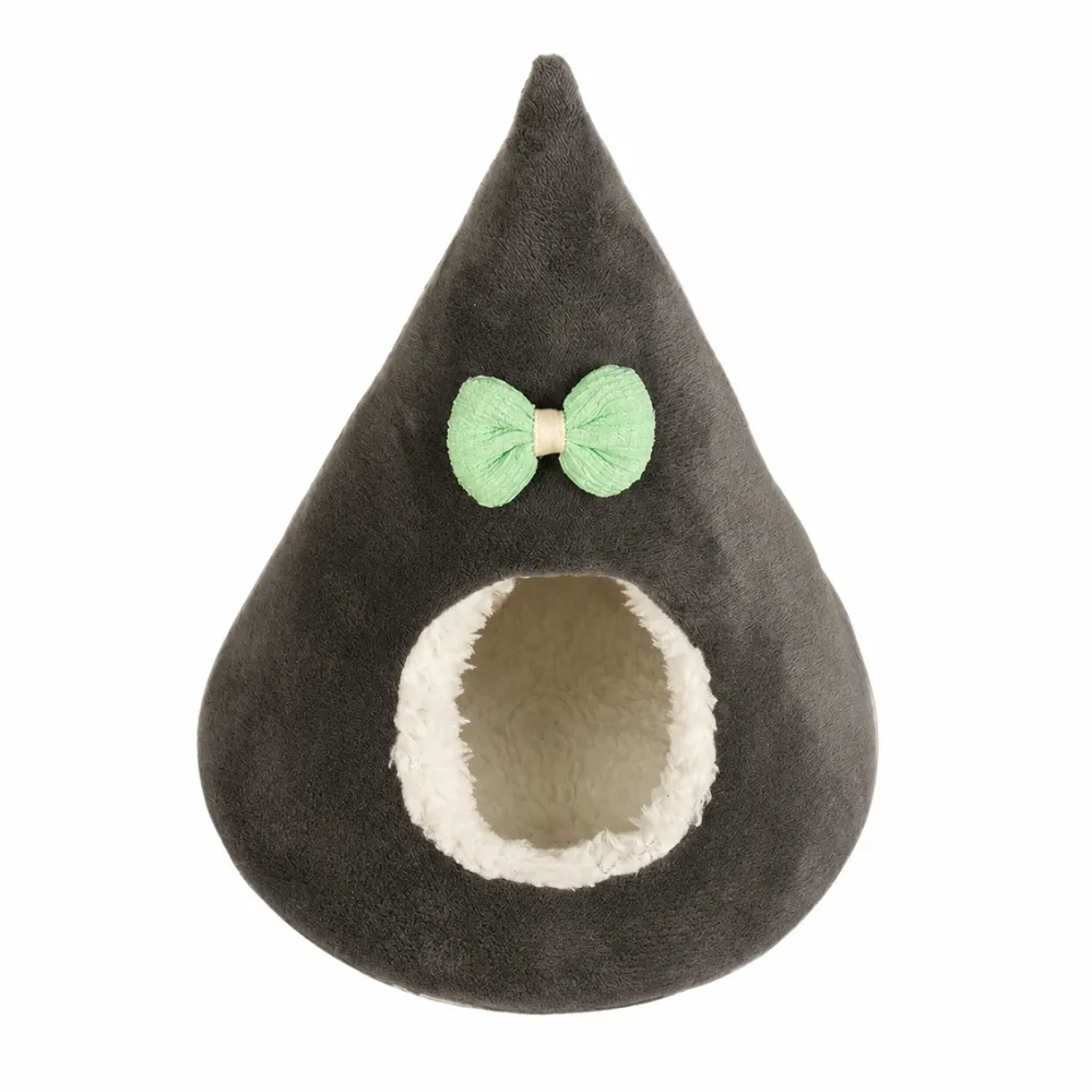 Black plush hamster hideout bed with thick warm interior lining
