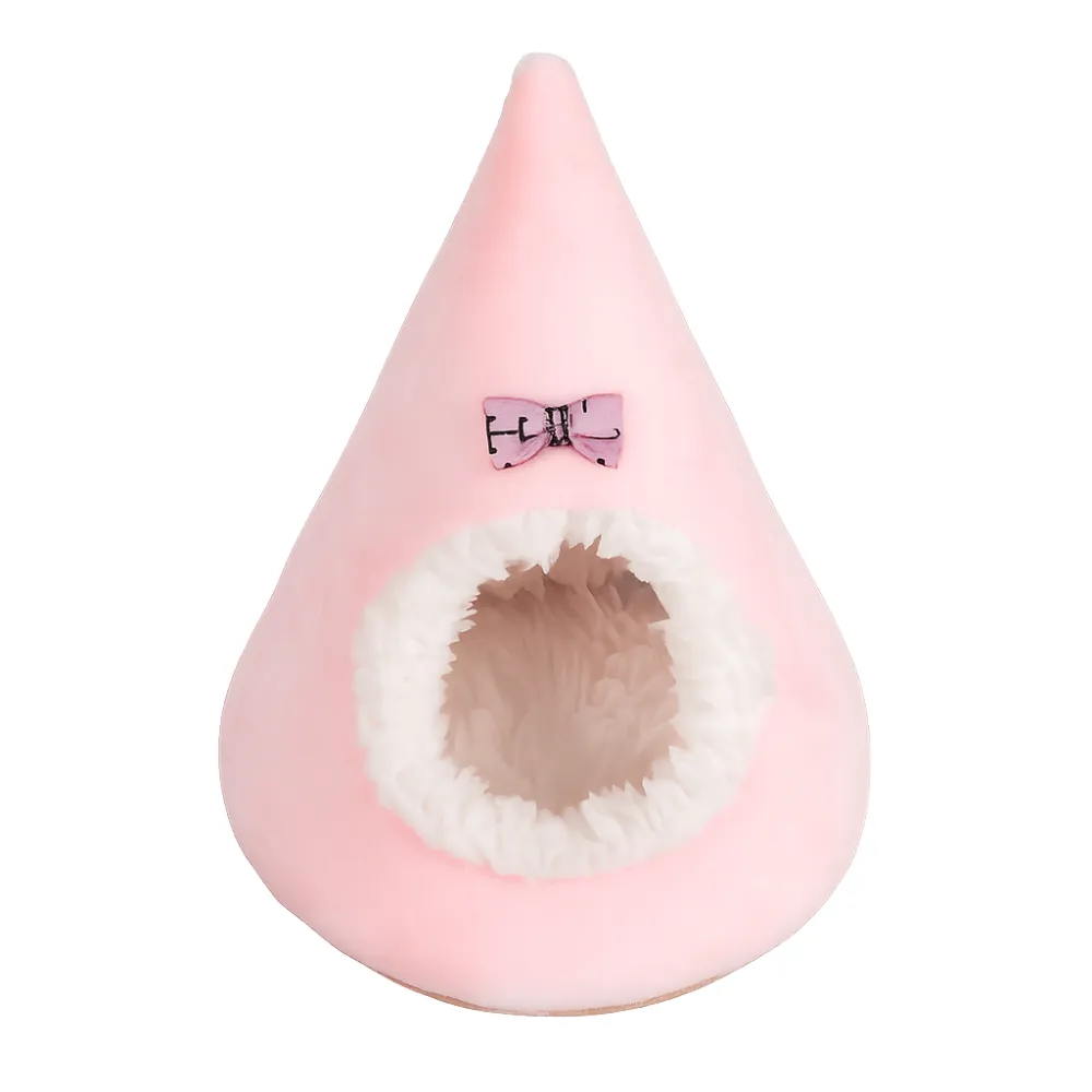 Pink hamster nest house featuring plush fabric and warm sleeping area