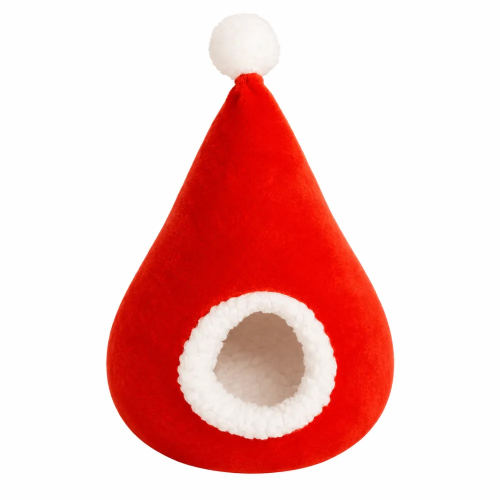 Red plush hamster bed with warm fleece lining for winter comfort