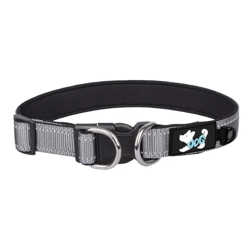 Grey reflective dog collar featuring adjustable fit and durable construction