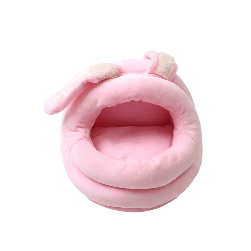 Pink rabbit ear plush hamster hideout bed for hamsters, mice and other small animals