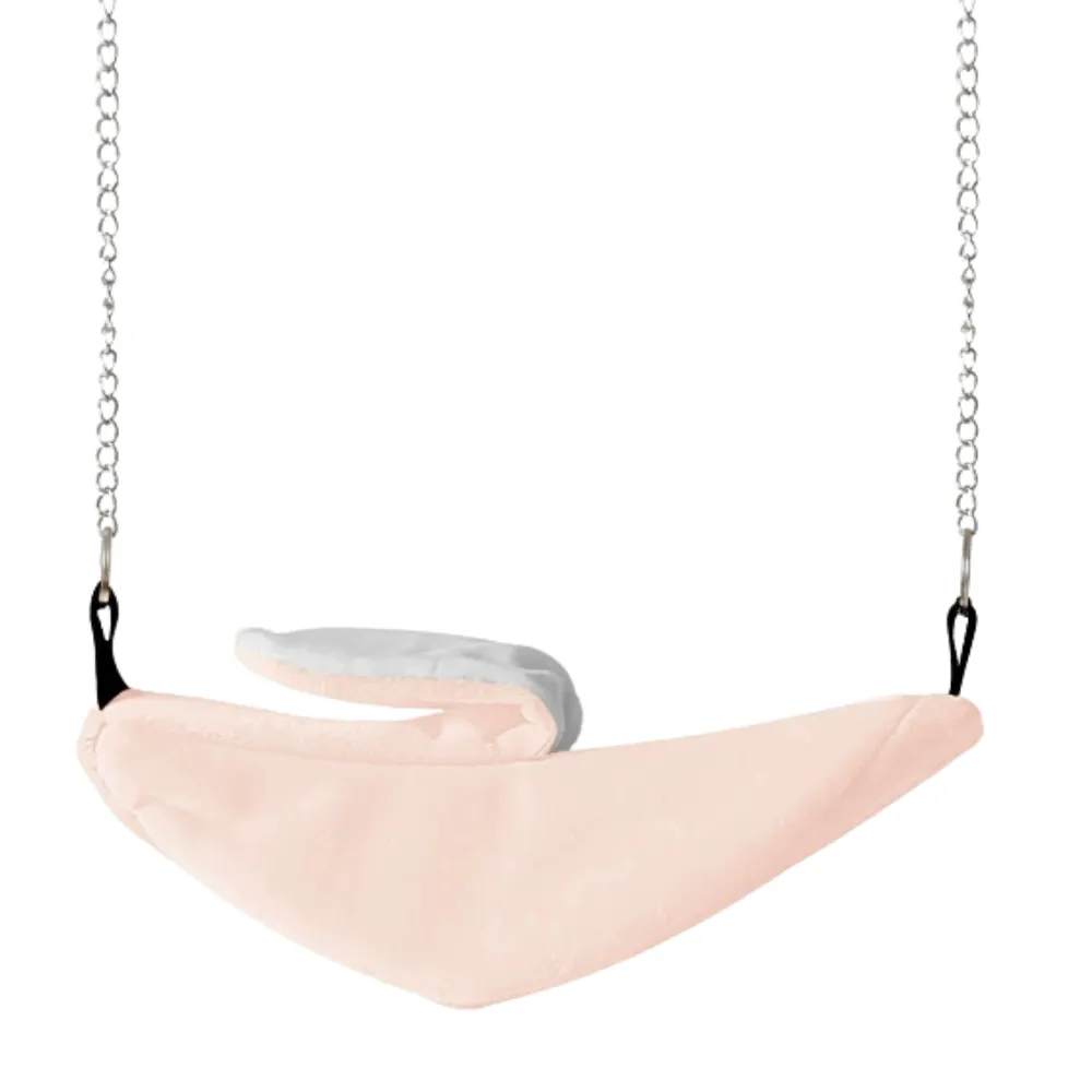 Pink banana-shaped plush hanging bird hammock nest for parrots, lovebirds and small birds