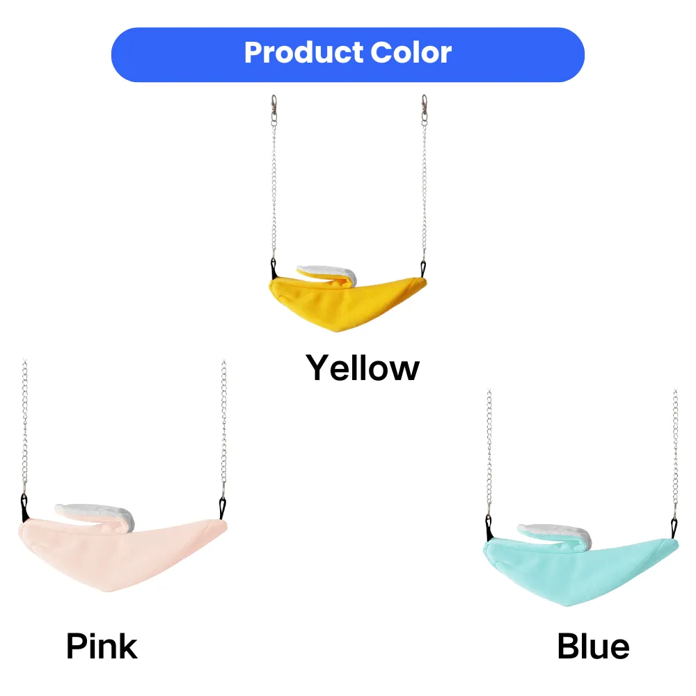 Hanging banana bird nest hammock available in yellow, pink and blue colors for parrots and cage birds