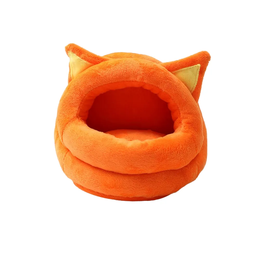 Orange cat-ear plush nest bed for hamsters and small animals