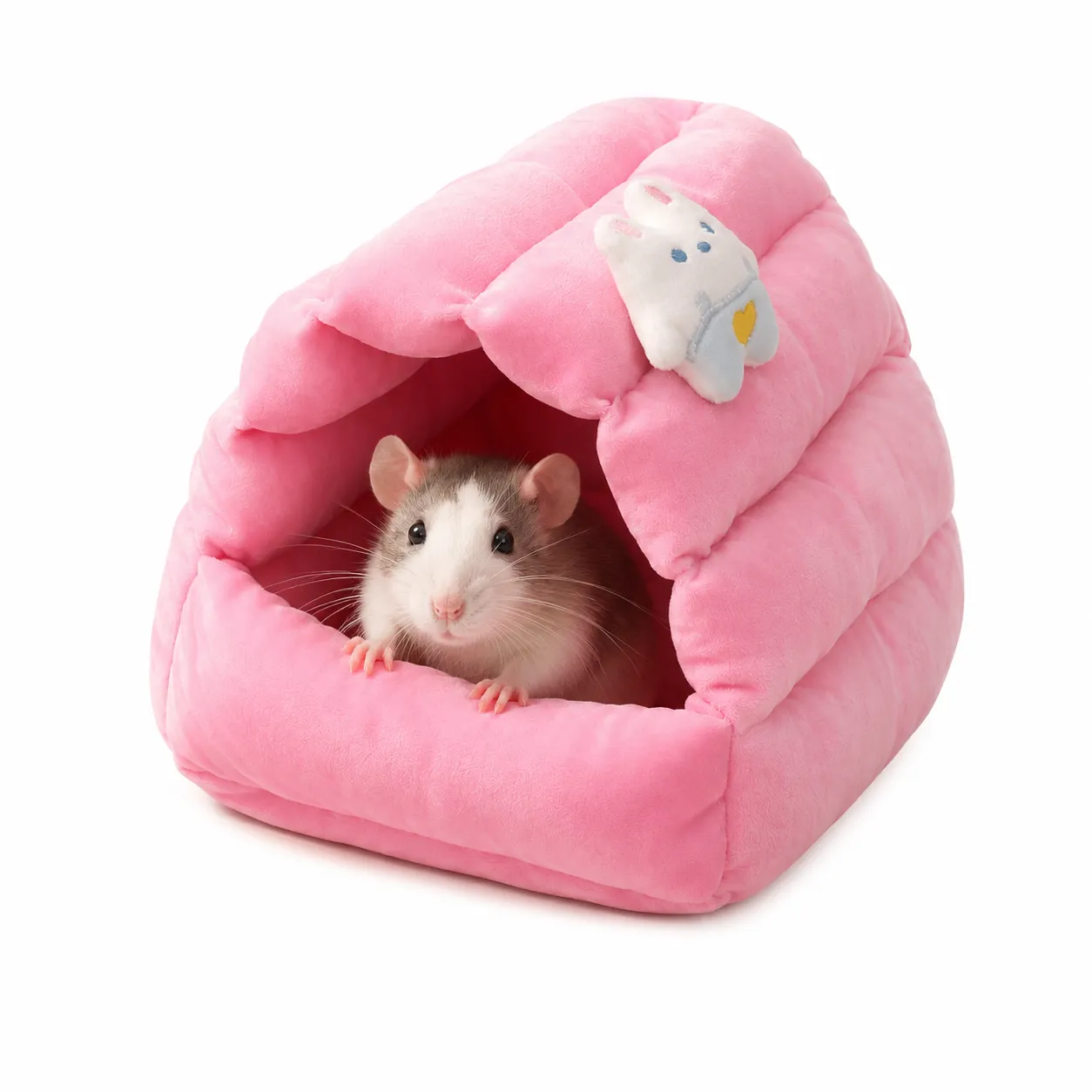 Pink Rabbit Hamster Sleeping Bed Soft pink rabbit-themed hamster sleeping nest with small pet inside