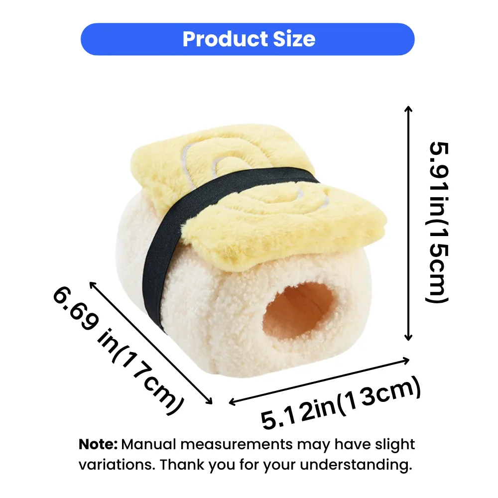 Size chart of hamster sushi plush nest measuring 17cm x 13cm x 15cm