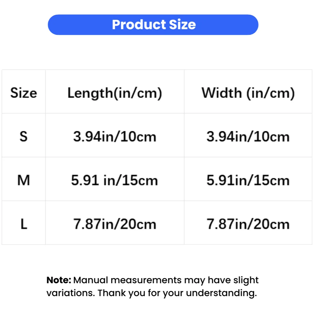 Size chart of plush hamster bed showing dimensions for S, M and L sizes