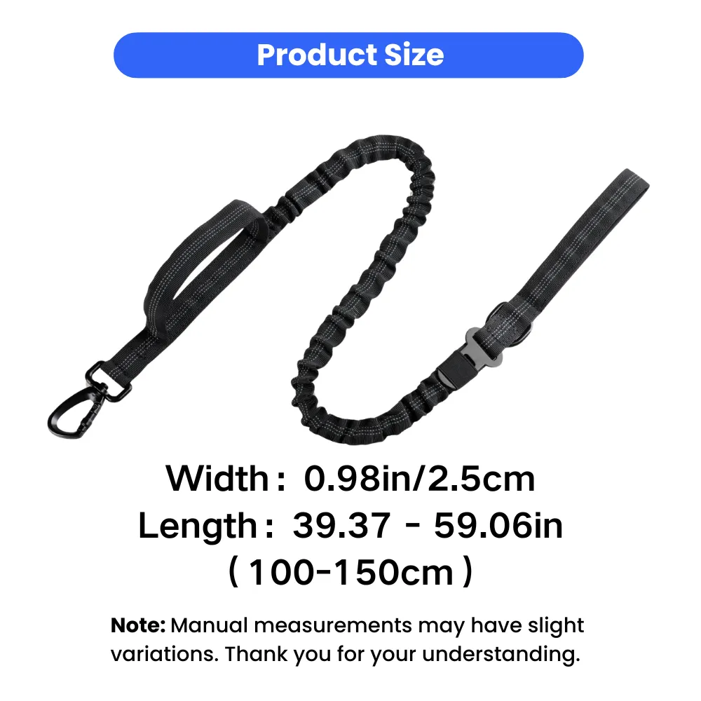 Adjustable elastic dog leash measuring 39.37 to 59.06 inches with 0.98 inch webbing width