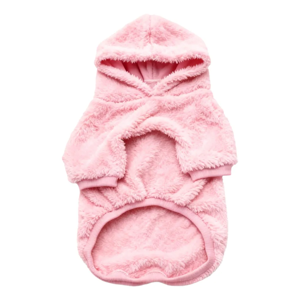 Pink reversible fleece dog hoodie with soft double-sided fleece fabric for medium and large dogs