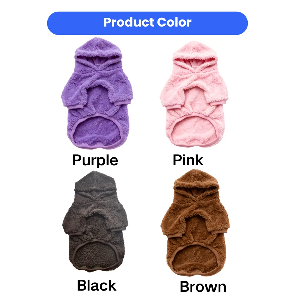 Reversible fleece dog hoodie available in purple, pink, black and brown colors for medium and large dogs
