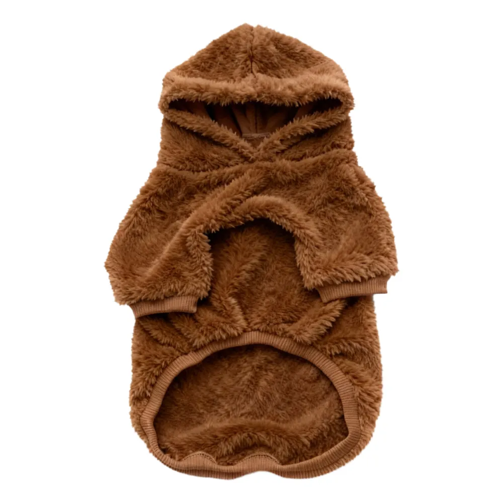 Brown reversible fleece dog hoodie with warm double-sided fleece for medium and large dogs