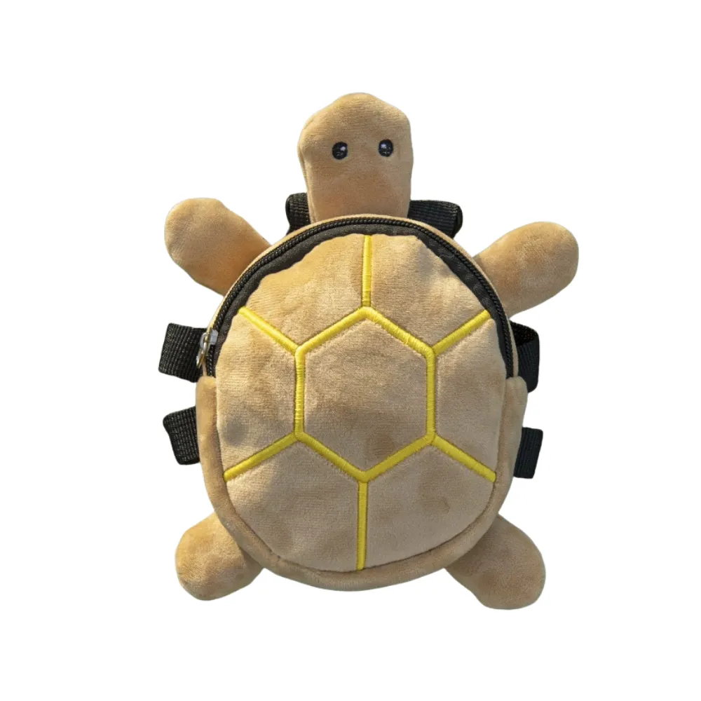 Yellow turtle dog backpack harness with zippered storage compartment for small dogs