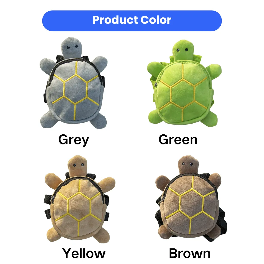 Dog backpack harness available in grey, green, yellow, and brown turtle designs for small pets