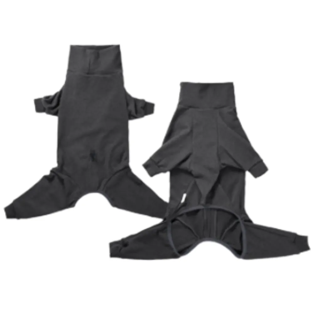 Grey fleece four-leg dog hoodie with high neck design for large breed dogs