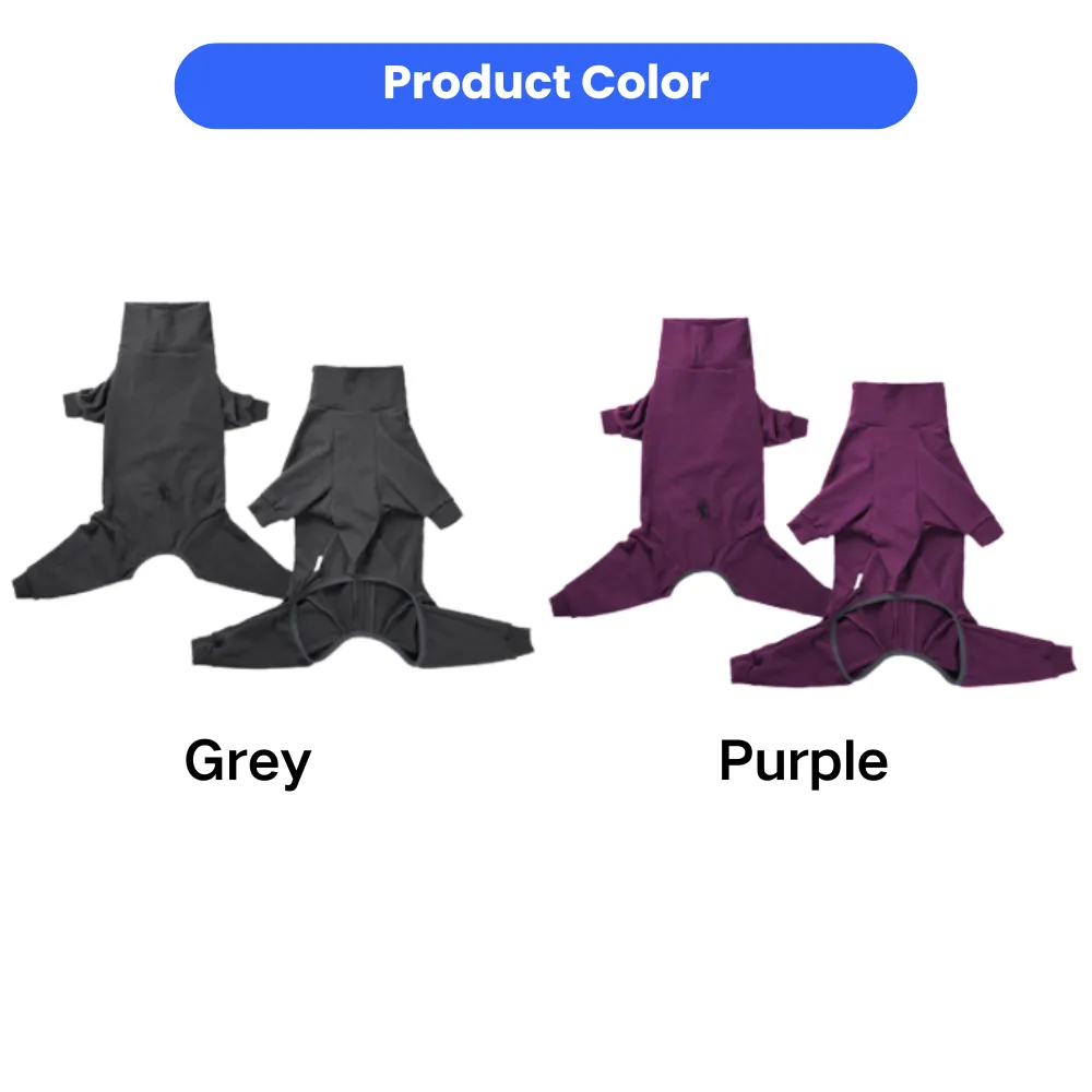 Grey and purple color options of high-neck four-leg dog hoodie for large dogs